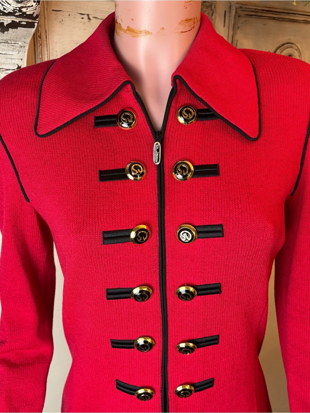 Vtg St John Collection Jacket Red Black Knit Suit Blazer Set Sz 6 Old Money Read - Picture 2 of 14